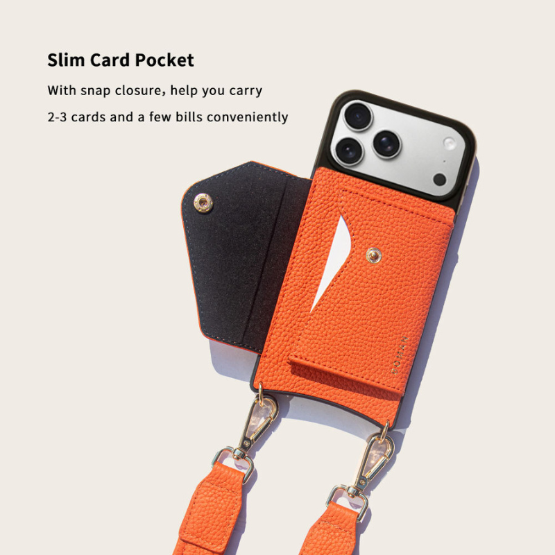 Luxury Orange Leather Crossbody Phone Bag with Detachable Strap & Card Slots