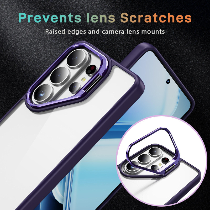 Foldable Camera Bracket Holder Case for Samsung Galaxy S26 Ultra / S25 / S24 / S23 Series - Shockproof Clear Phone Case with Kickstand