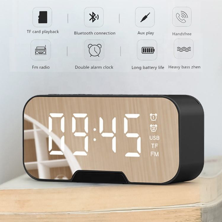 Mirror Desk Clock with Bluetooth Speaker, Digital LED Display, FM Radio & Alarm Clock - Multifunctional Smart Table Clock