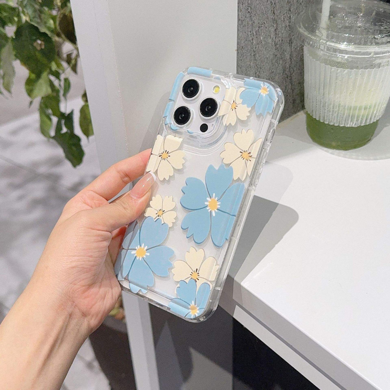 New Fashion Shockproof Flower Pattern Clear Phone Case for iPhone 17 16 15 14 Pro Max Plus - Floral Design Soft TPU Cover for Girls