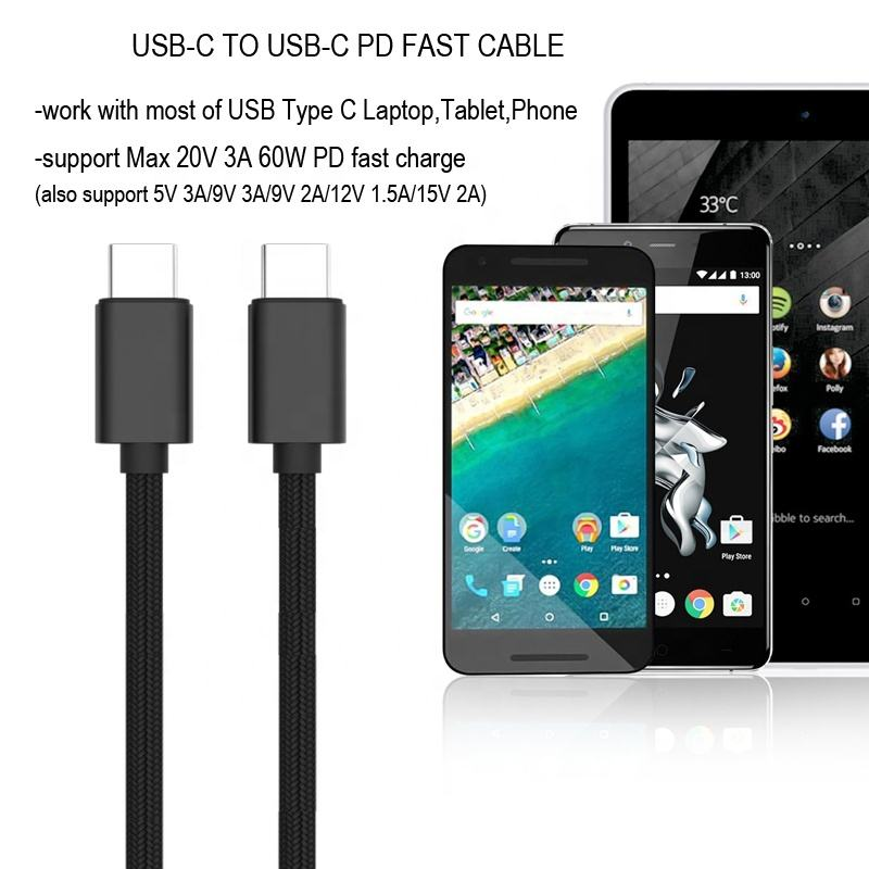 60W Nylon Braided USB-C to USB-C Fast Charging Cable 1m - 5A Super Fast Data Transfer & Power Delivery