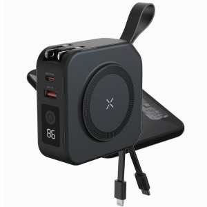 Multi-Functional 65W Power Bank with Wireless Charging, Built-in Cables & Digital Display