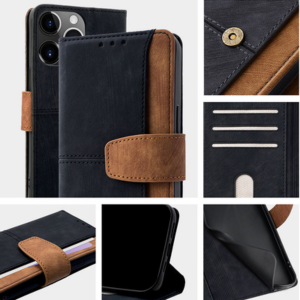 Leather Shockproof Wallet Phone Case for iPhone 17 16 Pro Max - Magnetic Card Holder Flip Cover with Stand