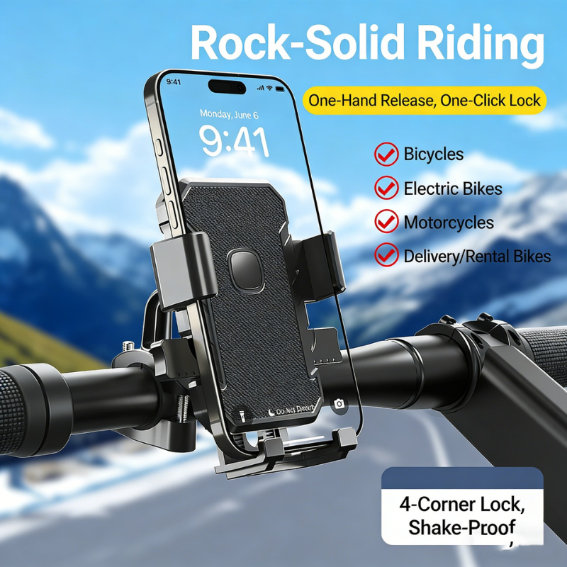 Premium Bike Phone Mount with One-Tap Lock & Zero Shake - Universal Motorcycle & Bicycle Handlebar Phone Holder