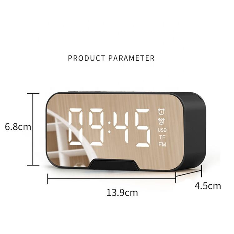 Mirror Desk Clock with Bluetooth Speaker, Digital LED Display, FM Radio & Alarm Clock - Multifunctional Smart Table Clock