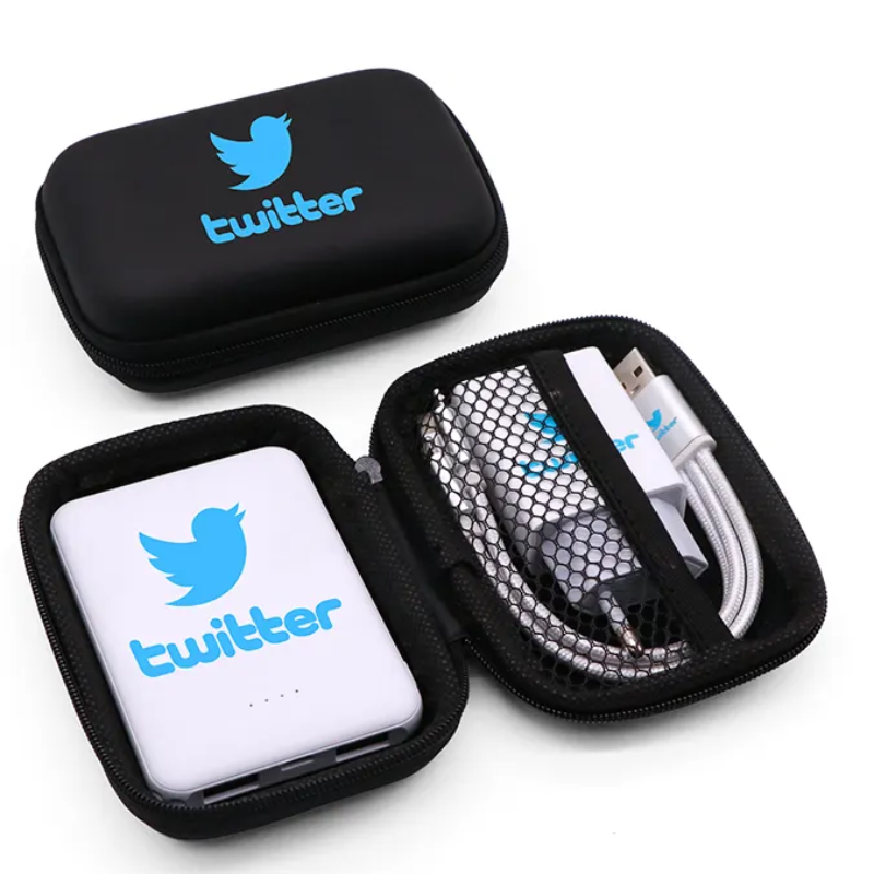 Twitter Branded Portable Power Bank Set - 5000mAh with Cable & Travel Case