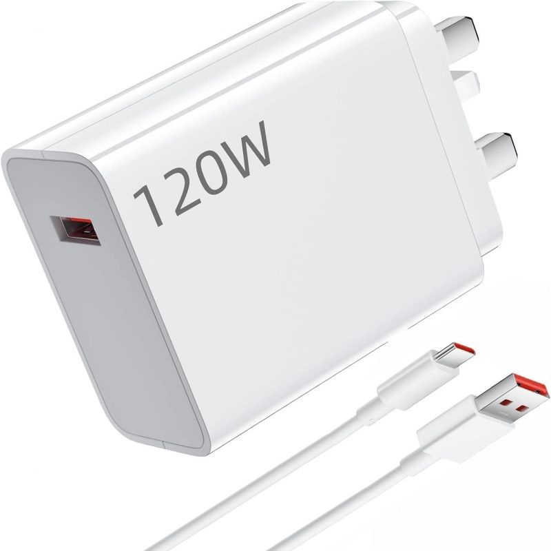 120W Fast USB Charger for Xiaomi 14 13 12 11T Redmi Note POCO - Hypercharge Turbo Charger with 6A Cable