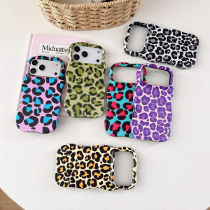 Wavy Curly Edge Leopard Print Phone Case for iPhone 17 16 Pro Max - Aesthetic Shockproof PC+TPU Protective Cover for Women & Girls