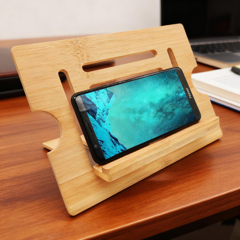 Natural Bamboo Adjustable Phone & Tablet Stand - Desktop Holder