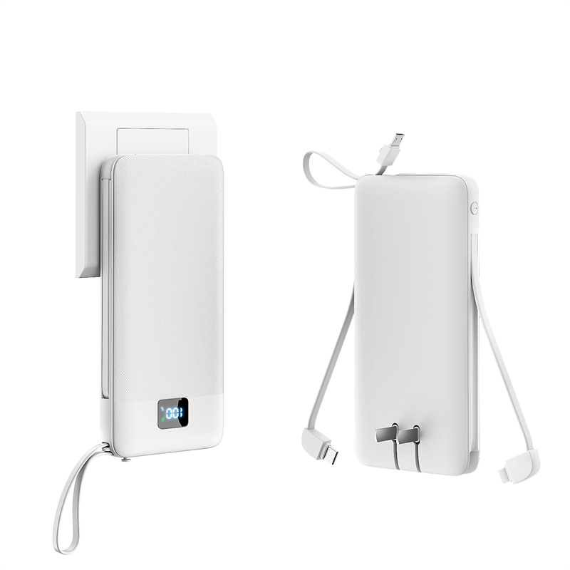 Built-in Cable Power Bank with Digital Display - 2-in-1 USB-C & Lightning Portable Charger