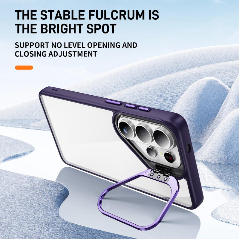 Foldable Camera Bracket Holder Case for Samsung Galaxy S26 Ultra / S25 / S24 / S23 Series - Shockproof Clear Phone Case with Kickstand