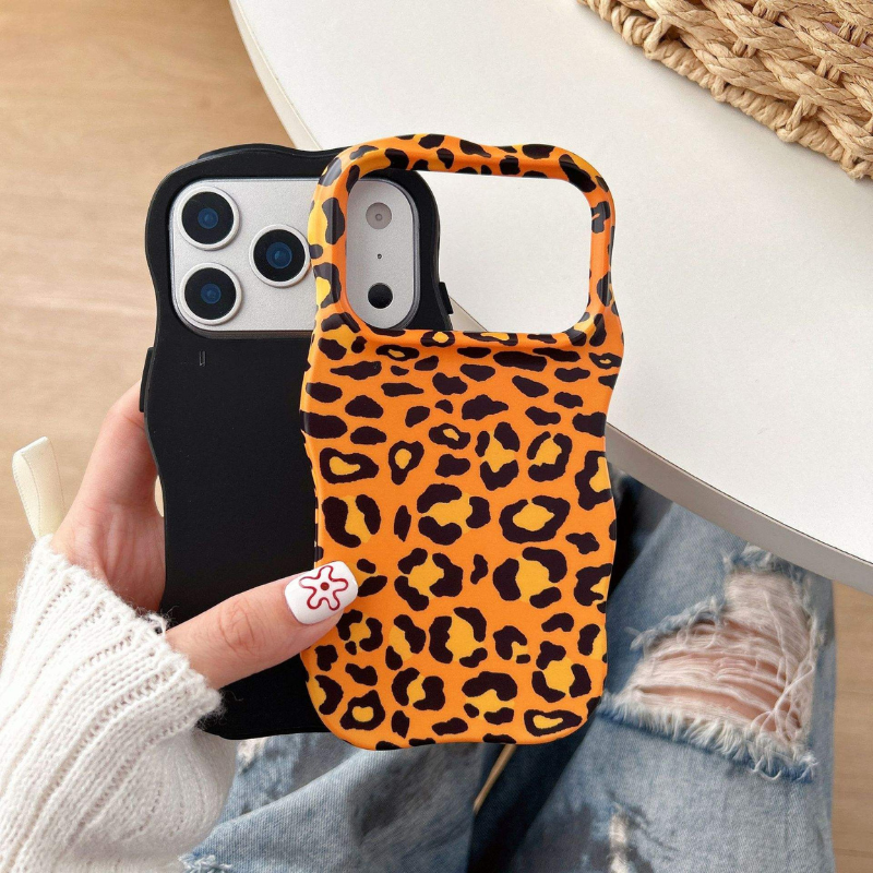 Wavy Curly Edge Leopard Print Phone Case for iPhone 17 16 Pro Max - Aesthetic Shockproof PC+TPU Protective Cover for Women & Girls