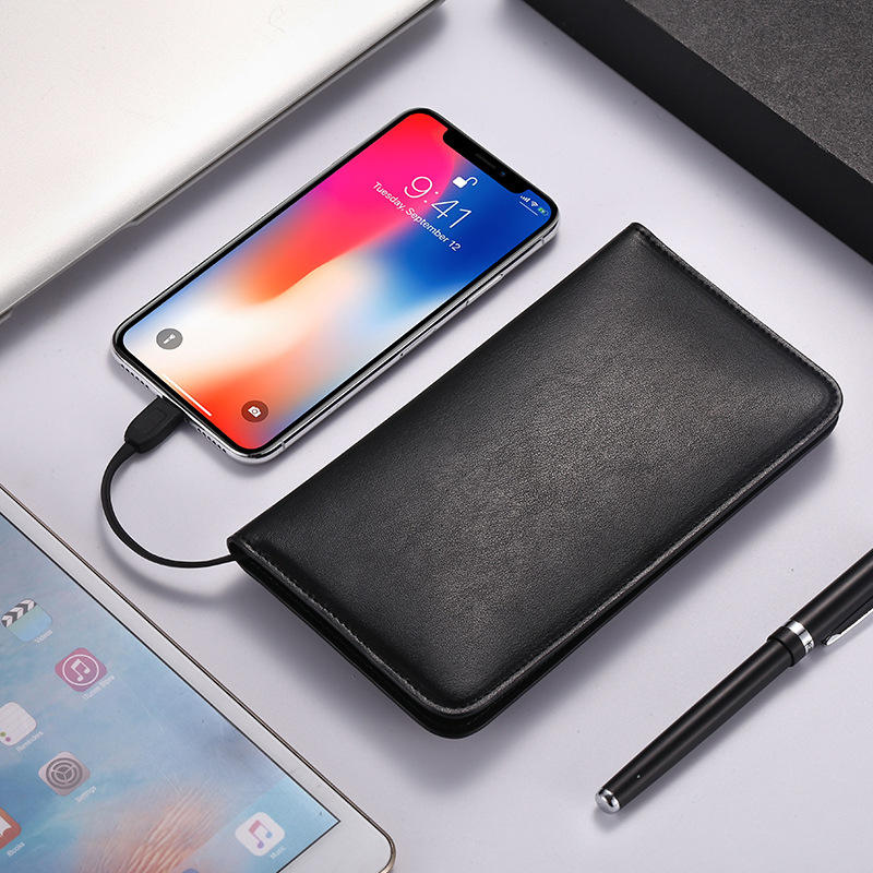 Luxury Leather Wallet Power Bank Case - Built-in Battery Charging Phone Cover